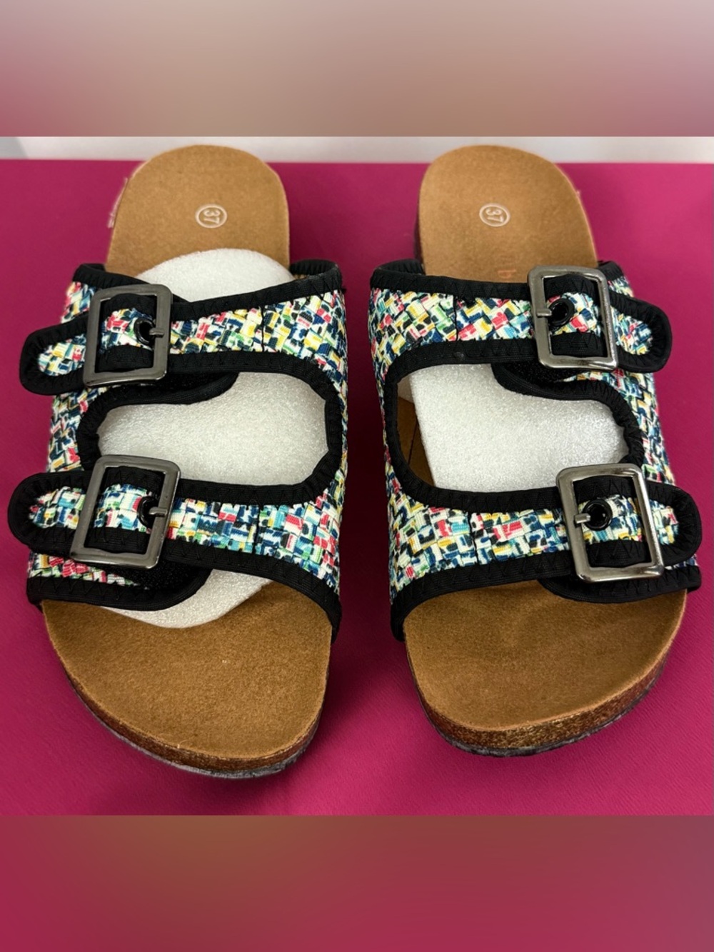 bernie mev. Multicolor Double-Velcro Closure Buckle Woven Sandal EU 37/US 6 NWOT